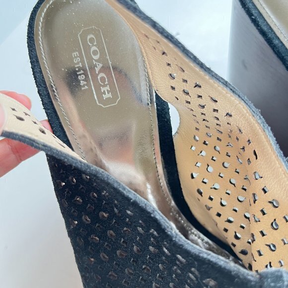 Coach Shoes Black Chasity Perforated Mesh Sling back Wedge Platform Heel Sz 9.5B - Picture 3 of 6